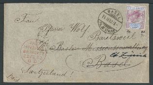 Gold Coast 1902 Cover to Switzerland with QV 2.1/2d cancelled by manuscript