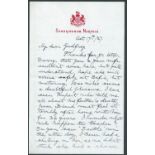 GB Royalty H.M. King George V 1927 Writing to Sir Bryan Godfrey Faussett Horseracing
