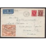 G.B. - KING GEORGE V / U.S.A. 1936 Cover to Mexico City with 1934 1d, 1 1/2d, tied by Plymouth Paqu