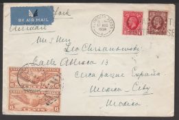 G.B. - KING GEORGE V / U.S.A. 1936 Cover to Mexico City with 1934 1d, 1 1/2d, tied by Plymouth Paqu