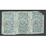 G.B. Revenues 1785 3d Blue-green Glove Duty revenues in a vertical strip of three