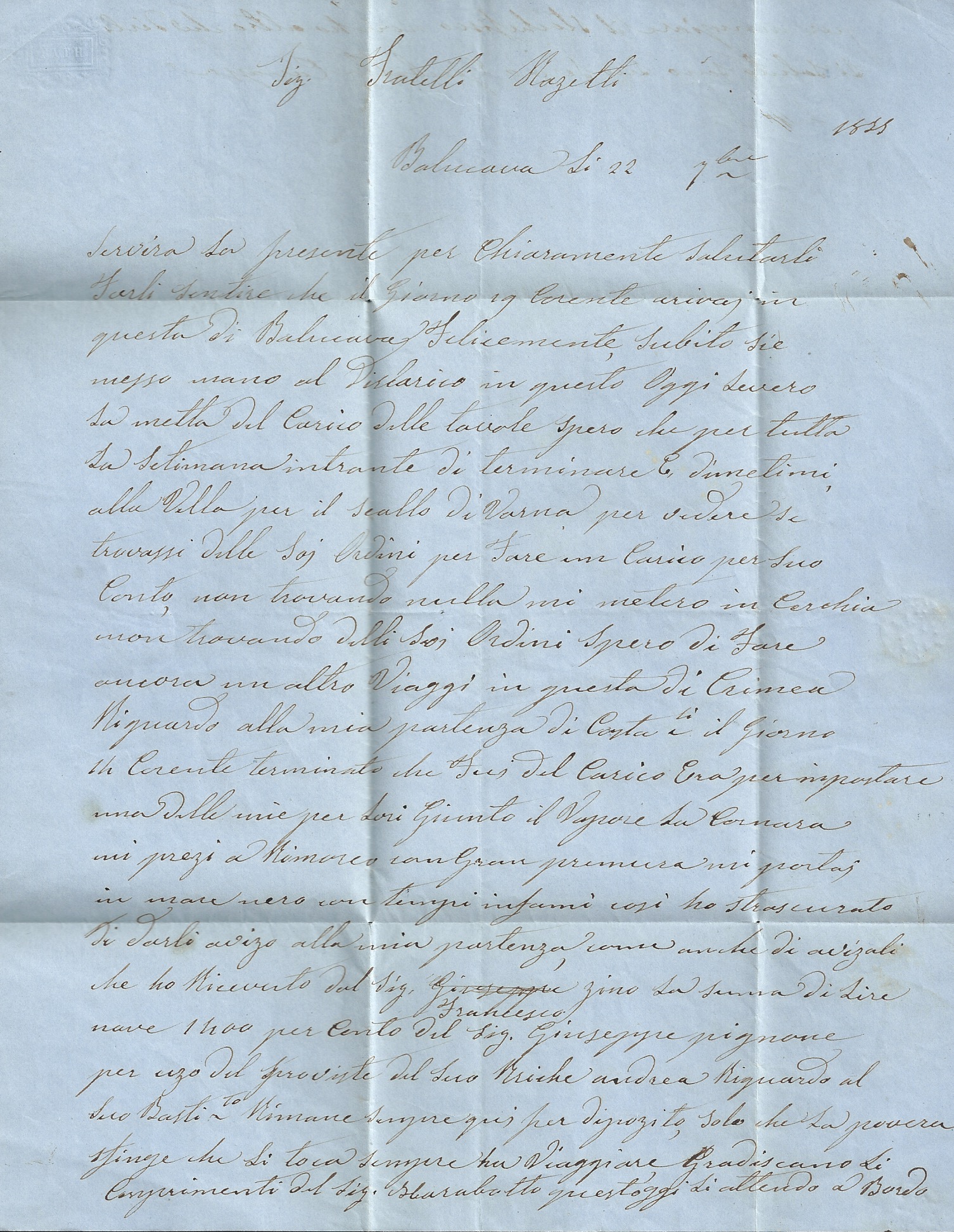 Italian States - Sardinia / G.B. - Crimean War 1855 Entire letter written by Captain G B Cavassa - Image 4 of 4