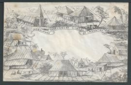 India C.1850 Unused pictorial envelope (minor staining)