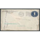 Crash & Wreck / Tasmania 1908 (June 16) USA 5c Postal stationery envelope