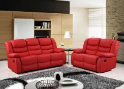 Brand New Boxed 3 Seater Plus 2 Seater Roma Reclining Sofas In Red