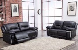 Brand New 3 Seater Plus 2 Seater Sienna Reclining Sofas In Black