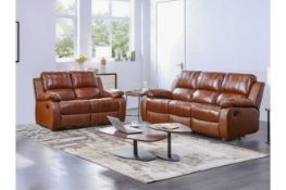 Brand New Boxed 3 Seater Plus 2 Seater Valencia Electric Reclining Sofa In Tan Leather