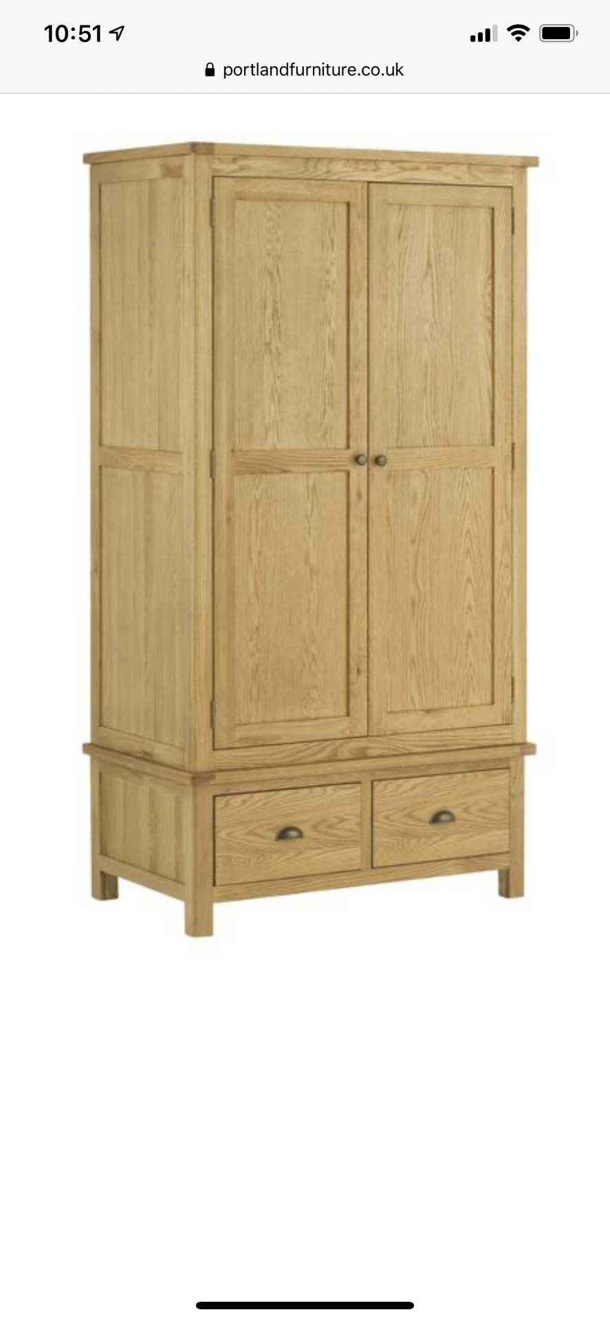 Brand New Boxed Portland 2 Door 2 Drawer Solid Oak Wardrobe