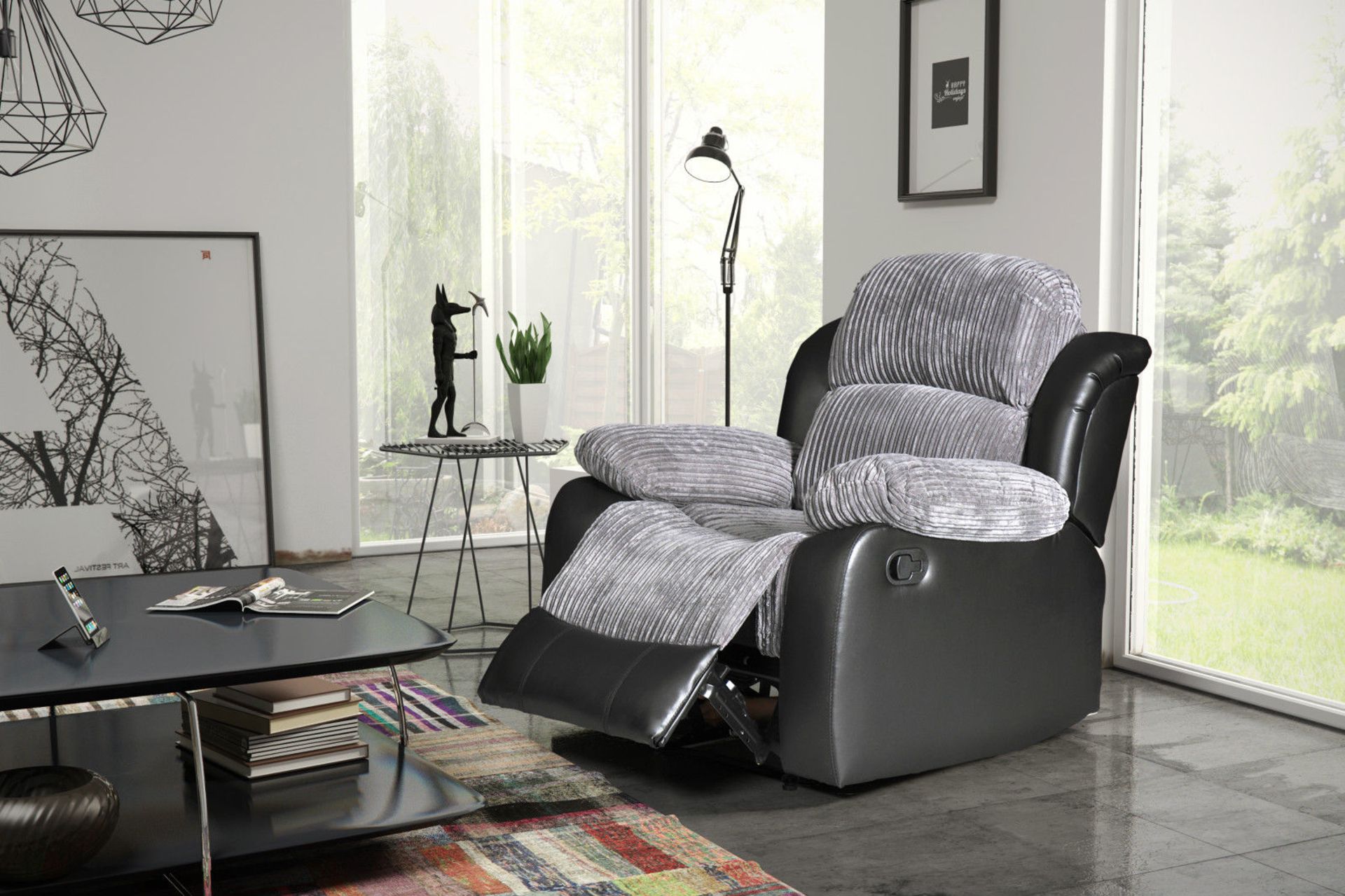 Brand New Boxed California Reclining Arm Chair In Black/Grey