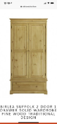 Brand New Boxed Suffolk Pine 2 Door 1 Drawer Wardrobe In Light Antique Pine