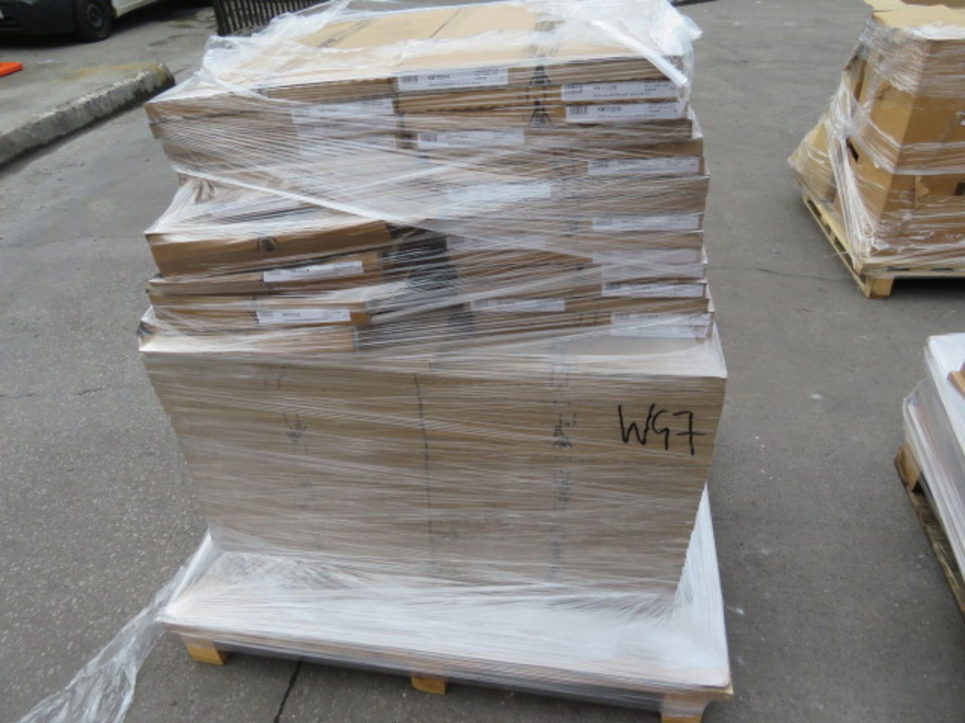 (WG7) Pallet To Contain 65 Items Of New Kitchen Stock. To Include: White Gloss Door & Post Set...