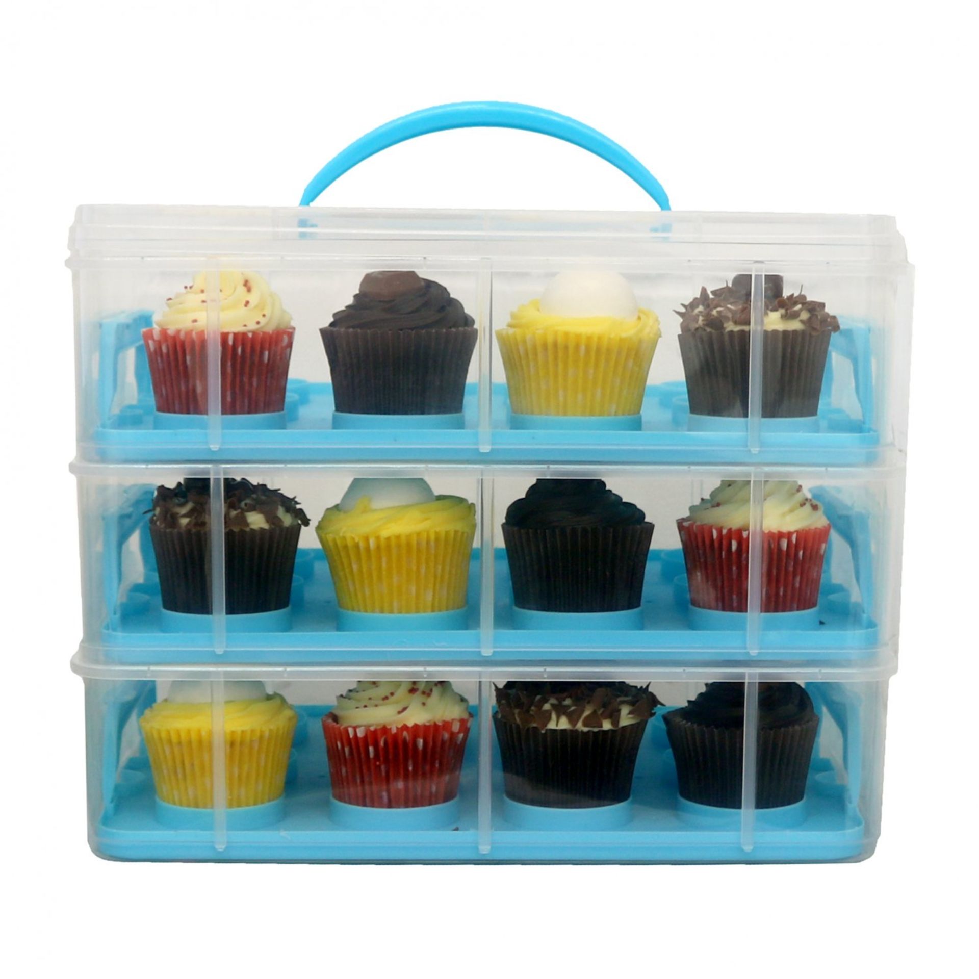 (SK6) Blue 3 Tier 36 Cupcake Plastic Carrier Holder Storage Container The cupcake carrier is... - Image 3 of 3