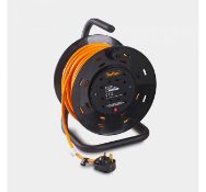 (GE76) 25m Metal Frame Extension Reel 4 gang socket on a handy metal reel to reduce clutter, t...