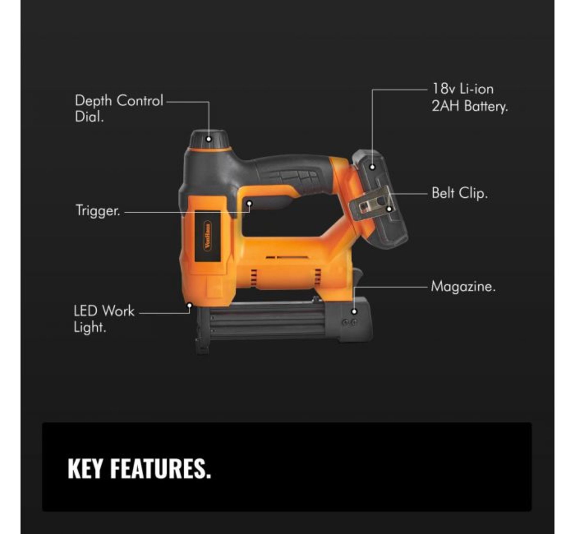 (GL95) 18V Li-ion Cordless Nailer Stapler Includes 500x staples 19mm, 500x brad nails 25mm and... - Image 3 of 3