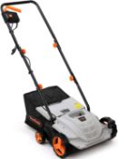 (GE42) 2 in 1 Lawn Scarifier – 1500W Electric Garden Lawn Rake with 4 Working Depths & 10m Po...