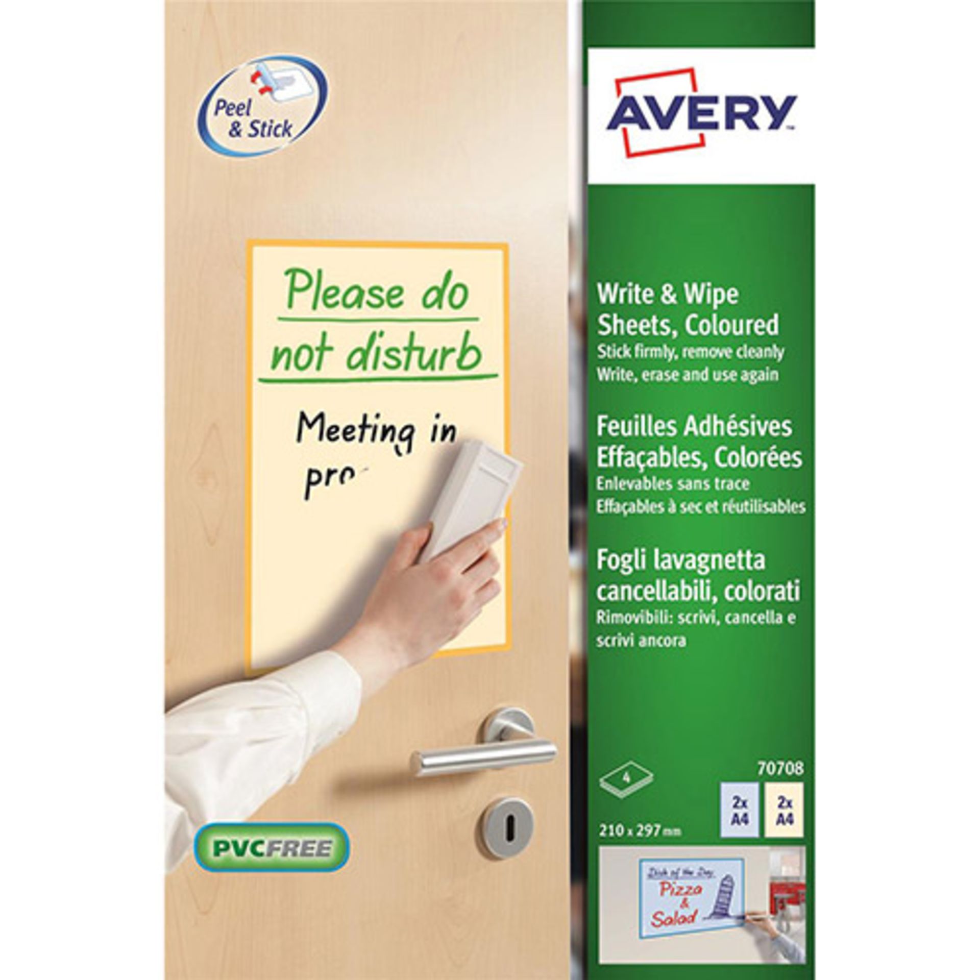 60 x avery 70708 write and wipe a4 adhesive dry erase sheets - yellow/blue, pack of 4