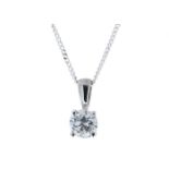 9ct White Gold Single Stone Wire Set Diamond Pendant 0.40 Carats