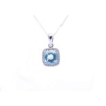 9ct White Gold Blue Topaz And Diamond Pendant 0.12 Carats