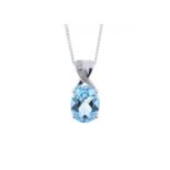 9ct White Gold Diamond And Blue Topaz Pendant 0.01 Carats