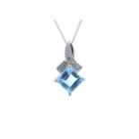 9ct White Gold Diamond And Blue Topaz Pendant 0.02 Carats