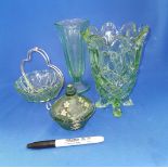 Group of 4 Vintage Green Glass Items.