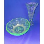 Uranium Glass Fruit Bowl And Vase