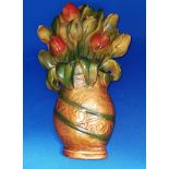 Vintage Chalkware Basket tulips Wall Hanging Plaque