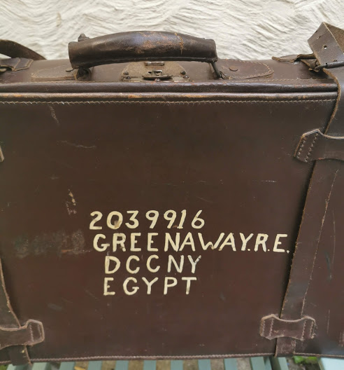 Large Vintage Suitcase with straps and destination painted on lid. - Image 2 of 7