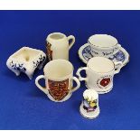 Group of miniature porcelain items including Goss and Dresden items.