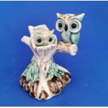 Vintage Ceramic Owl in Tree with Baby Owl figurine ornament Kitsch chic