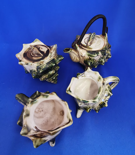 Vintage green & brown tea set service c 1950s Beautiful conch sea shell design. - Image 2 of 4