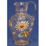 Hand Enamel Painted Victorian Glass Jug Pitcher Hand Blown Flower Pattern