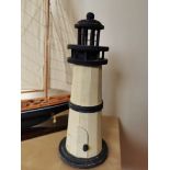 Large Wooden Lighthouse Model. Plus Model yacht on stand