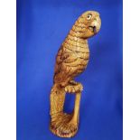 Hand Carved Large Wooden Parrot on Perch