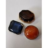 Group of 3 large stone vintage costume brooches. Various materials and ages.