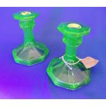 Pair Urainium Glass Candlesticks