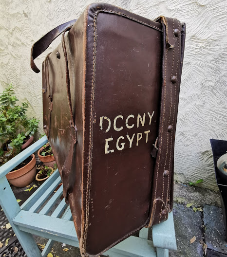 Large Vintage Suitcase with straps and destination painted on lid. - Image 5 of 7