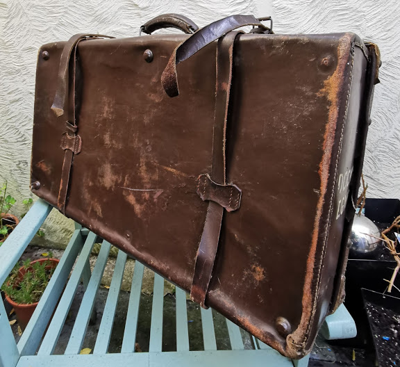 Large Vintage Suitcase with straps and destination painted on lid. - Image 6 of 7