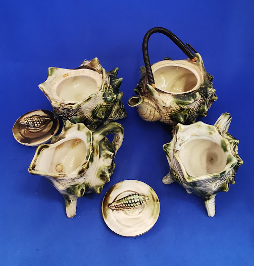 Vintage green & brown tea set service c 1950s Beautiful conch sea shell design. - Image 4 of 4