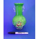 Mid Century Bright green Murano Style Cased Glass Vase Italian Art