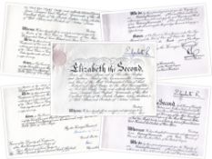 2 x Queen Elizabeth II Grants CBE + CMG signed Philip & Alexander of Tunis