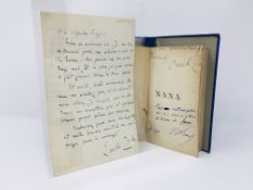 Emile Zola - Inscribed First Edition of Nana and a handwritten 4 page letter to M Charpentier