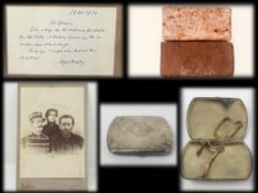 Alfred Dreyfus - Autograph, Cigarette Case & Photo, Rare Brick from Dreyfus Shack on Devil's Island