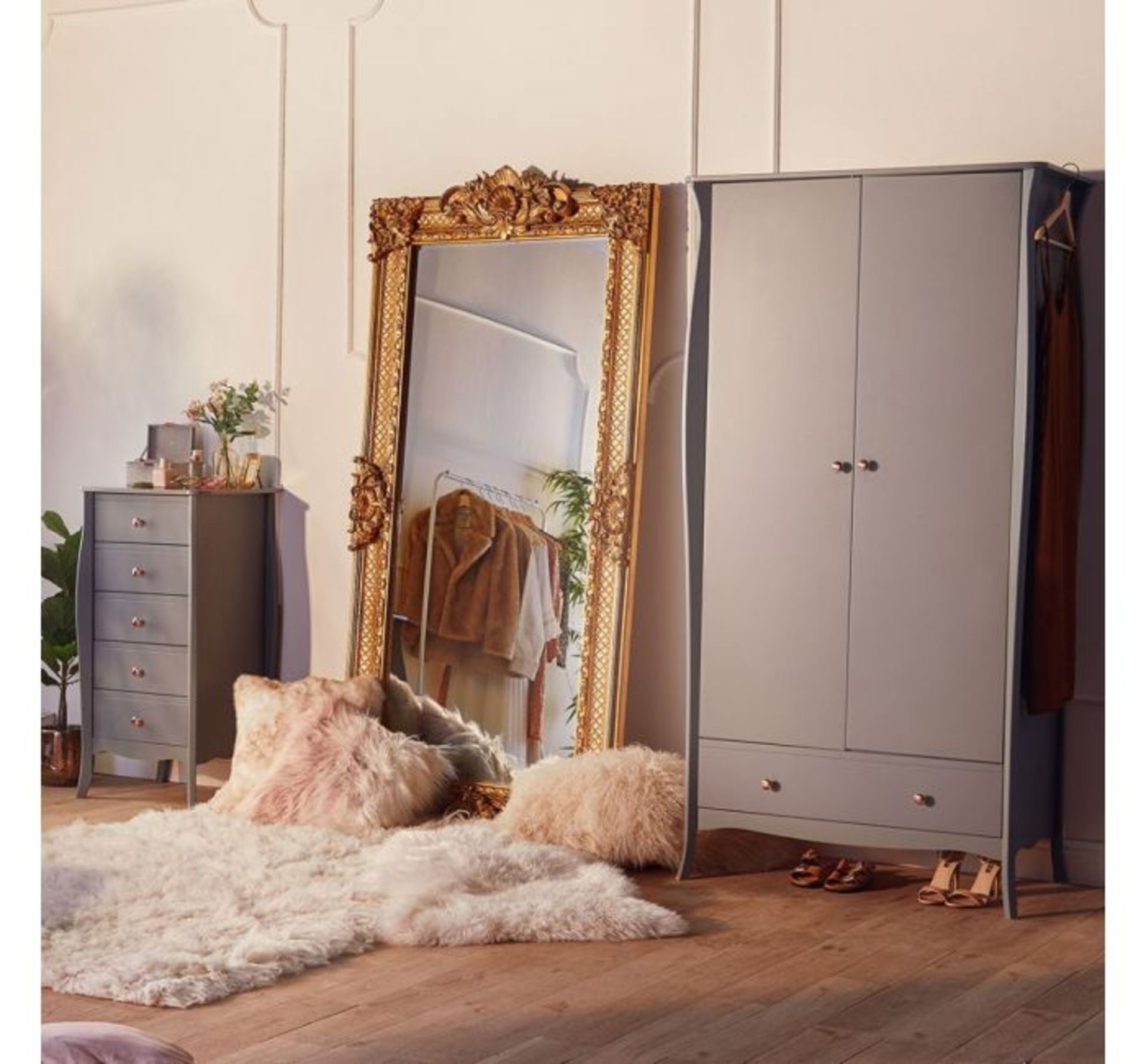 (TD26) Grey Wardrobe With Drawer Spacious two-door cupboard with an internal hanging rail Dim... - Image 3 of 3