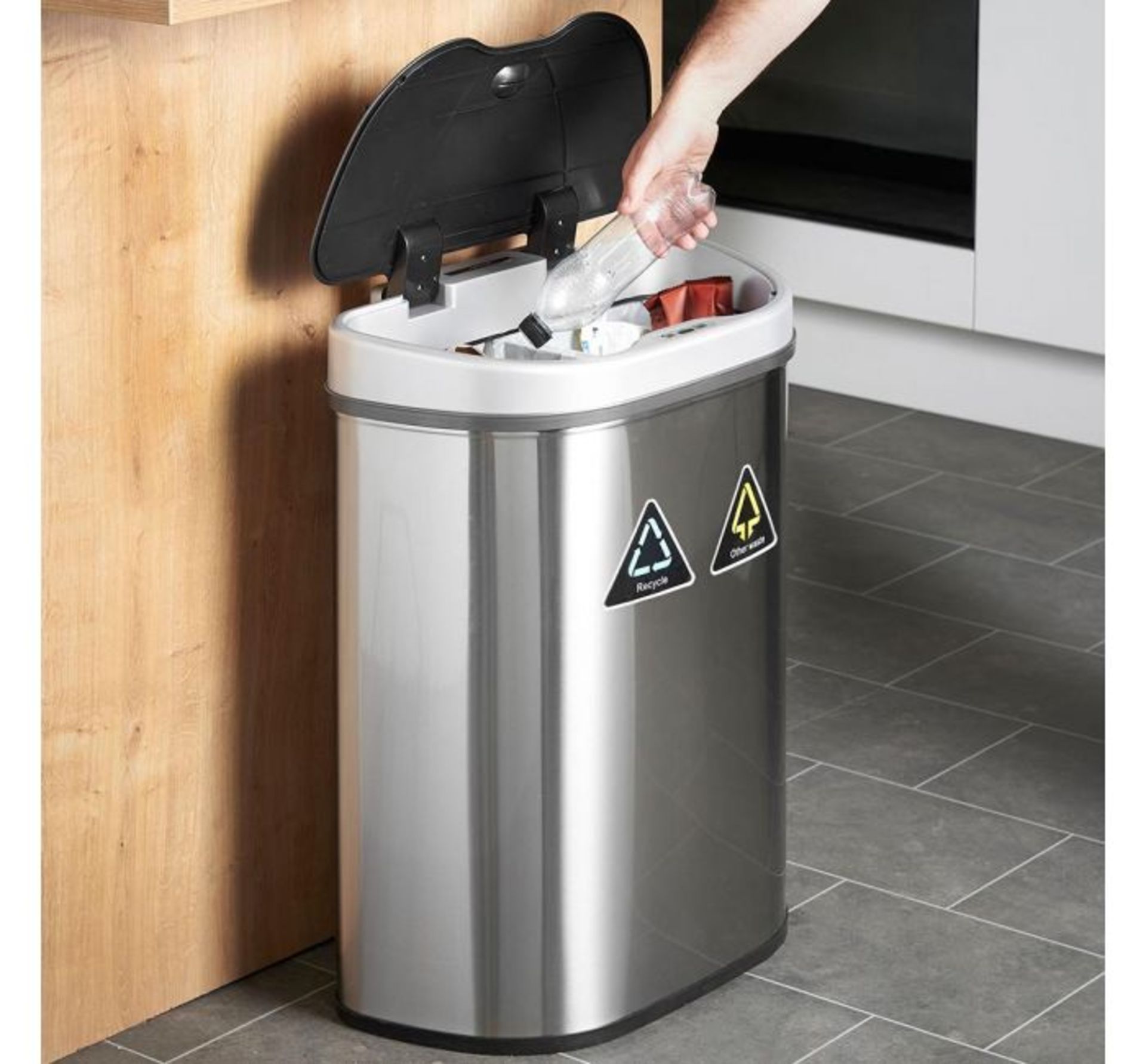 (TD29) 70L Recycling Sensor Bin LED Infrared Sensor opens the lid automatically, so there’s ...