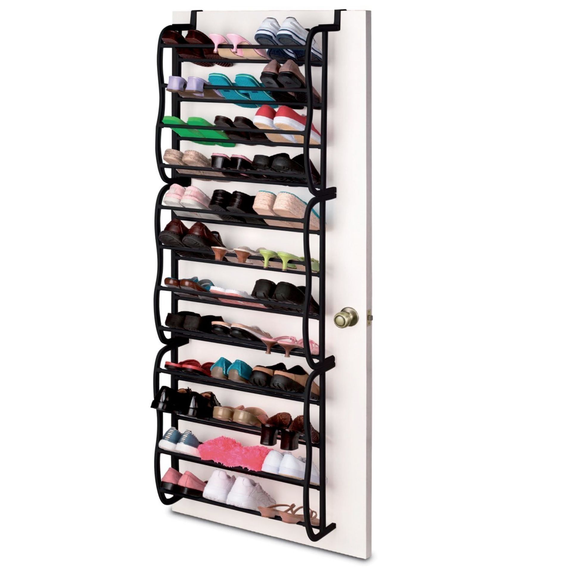 (TD96) Black 36 Pair Over Door Hanging Shelf Shoe Rack Storage Organiser The 36 Pair Over ...