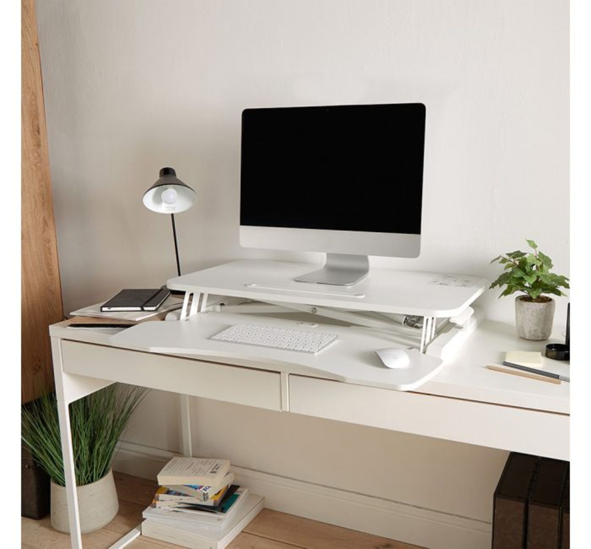(HZ83) Sit/Stand Rising Workstation – White Sits securely atop your desk with quick change b... - Image 3 of 4