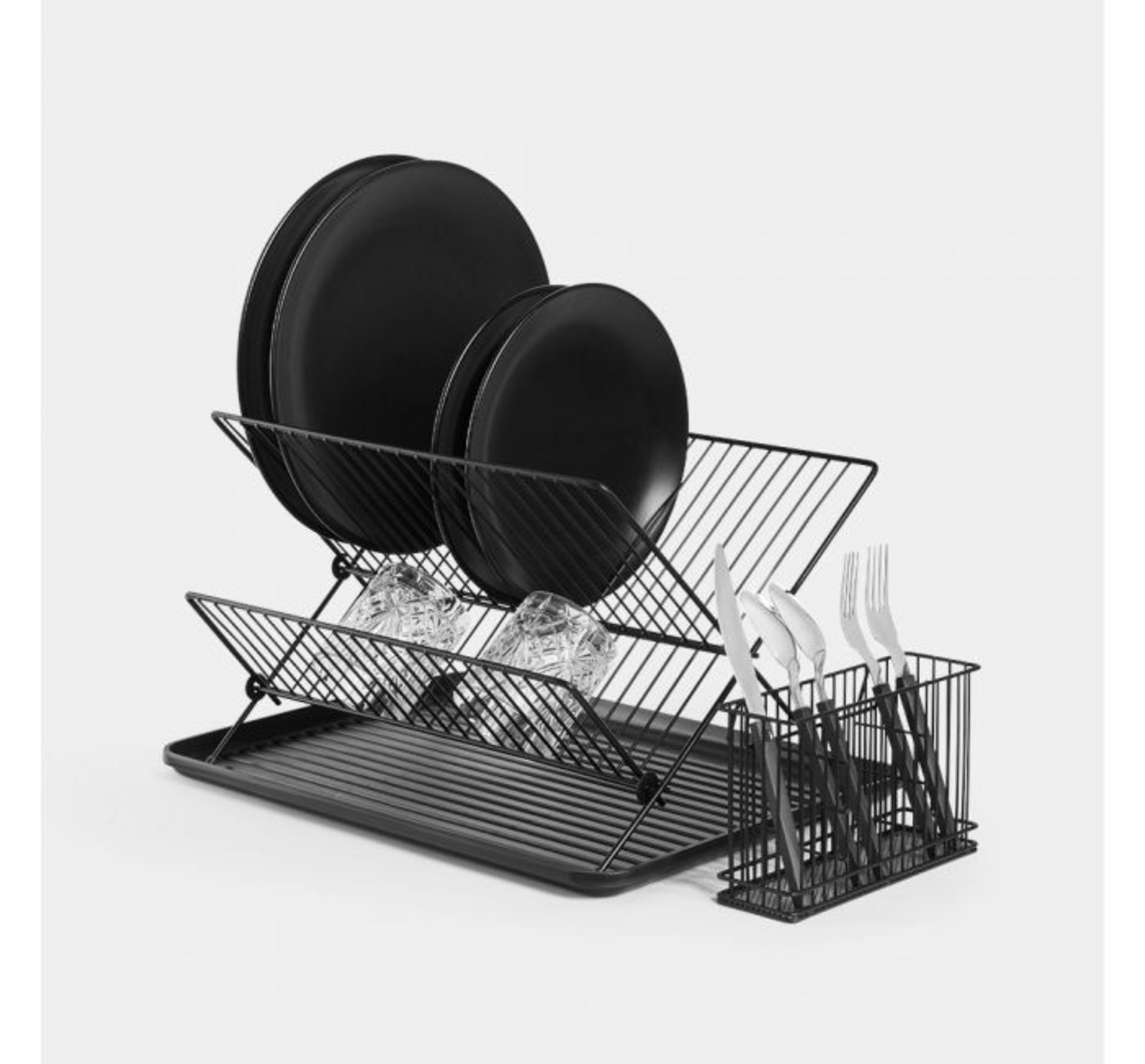 (TD21) Matte Black Dish Drainer Two-tier dish drainer includes removable cutlery basket & drip... - Image 2 of 3