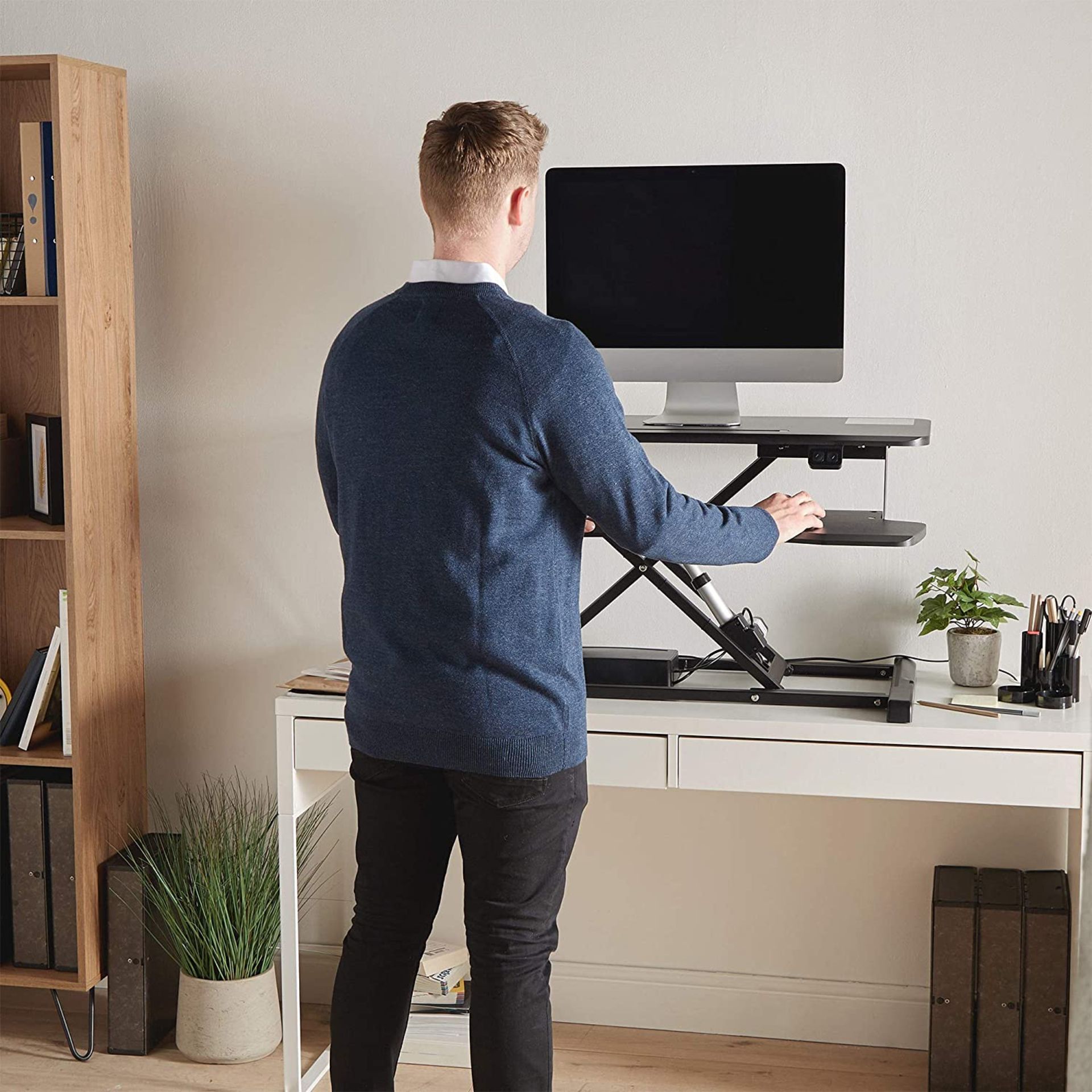 (TD32) Black Sit Stand Desk. Promotes better posture and reduces the risk of back and shoulder ...