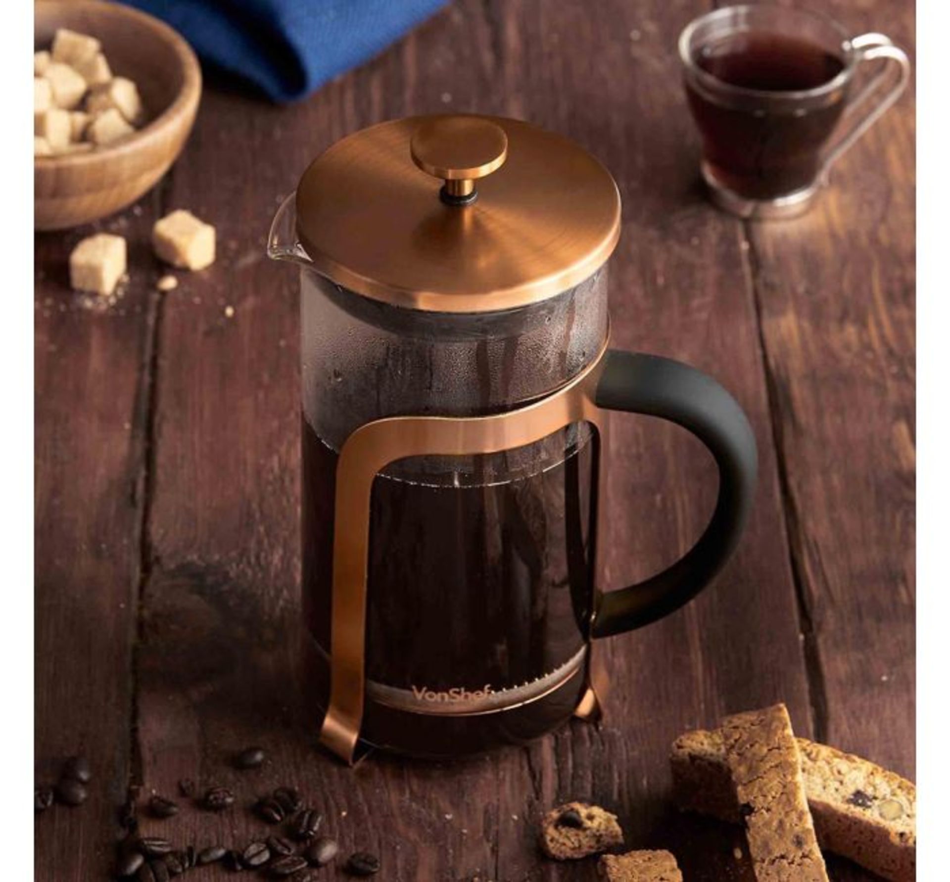 (TD43) 8 Cup Copper French Press Make up to 8 cups of coffee at once with 1L capacity Strong ...